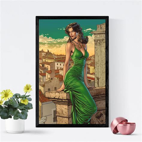 Buy Fashion Green Lady Framed Canvas Painting Online | The Genie Art