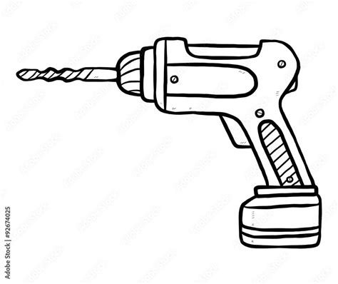 Drill Cartoon Vector And Illustration Black And White Hand Drawn