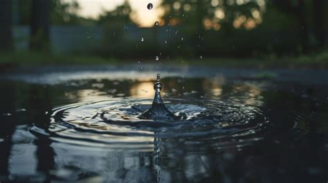 Drop Of Water Falling Into A Puddle Premium Ai Generated Image