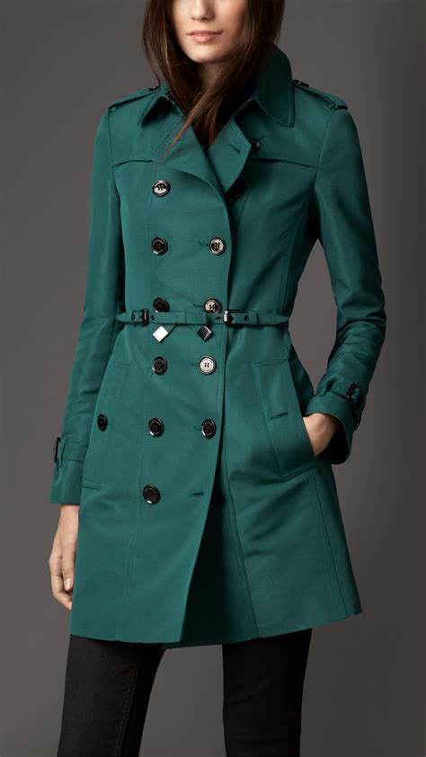 Lyst Burberry Mid Length Silk Blend Faille Trench Coat In Green