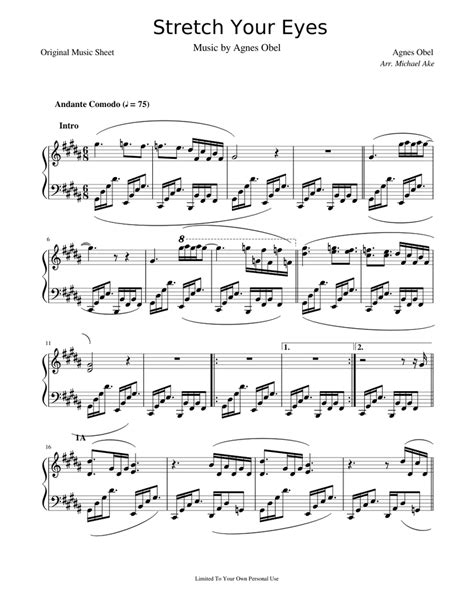 Stretch Your Eyes Agnes Obel Sheet Music For Piano Solo