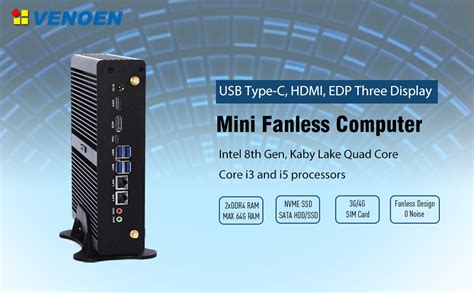 VENOEN Mini PC Fanless Mini Comptuter Core I5 7200U 2 LAN HD MI DP 2 4G