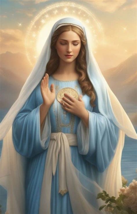 the immaculate mary with her hands together