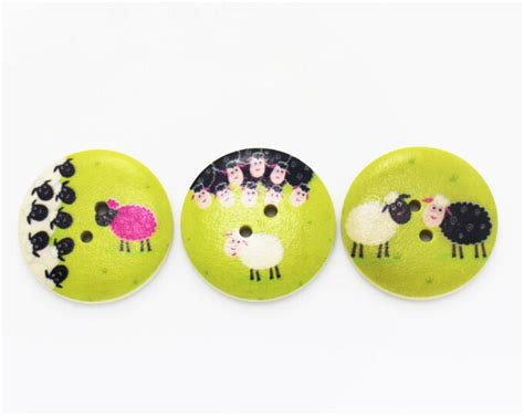 Large Sheep Mix Wood Buttons Natural Wood Button Wooden Buttons Two