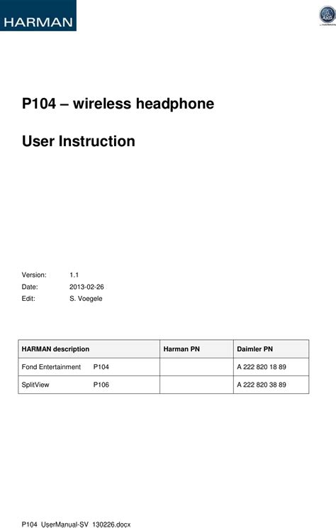 Harman Becker Automotive Systems P104 Wireless Headphone With KLEER RF