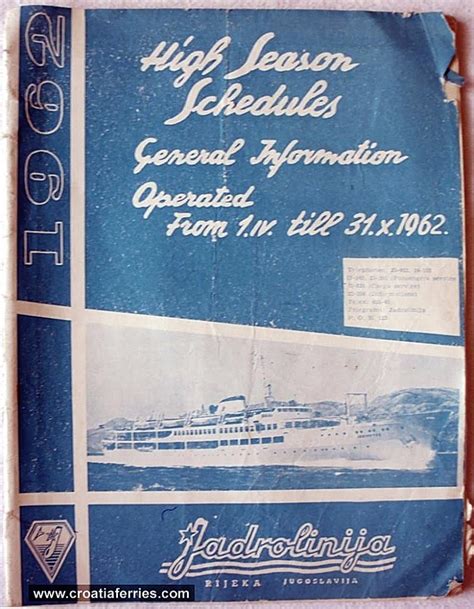 Jadrolinija Ferry Timetable from 1962 - Croatia Ferries