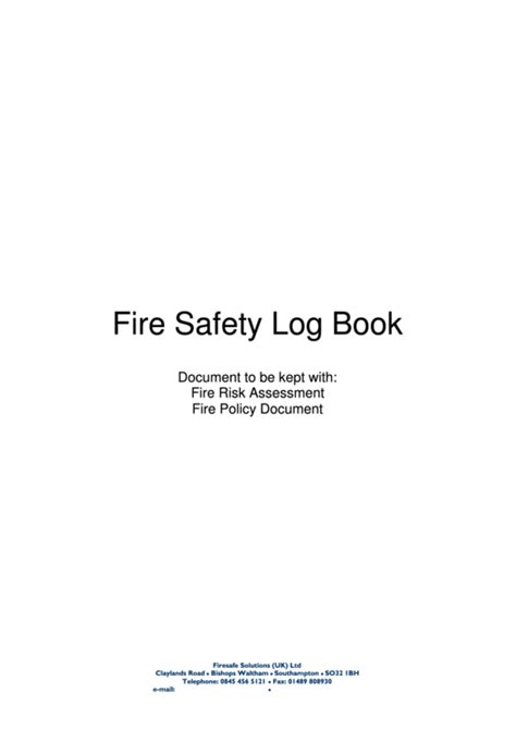 Fire Safety Log Book printable pdf download