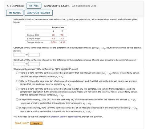 Solved 1 5 Points DETAILS MENDSTAT15 8 4 001 0 6 Chegg