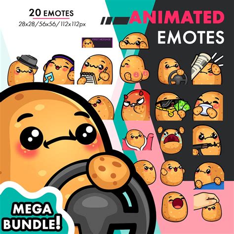 Mega Animated Potato Emotes Pack Cute Potato Steer Bobble Aim