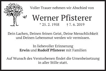 Traueranzeigen Von Werner Pfisterer Trauer Merkur De