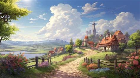 Free Vectors | medieval village landscape painting