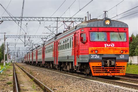 Russian Train. Russian Railway.. Russia, Leningrad Region, Tosno District, August 12, 2018 ...