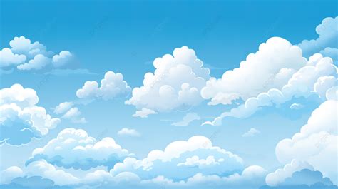 Seamless Horizontal Pattern Cartoon Sky With Fluffy White Clouds On