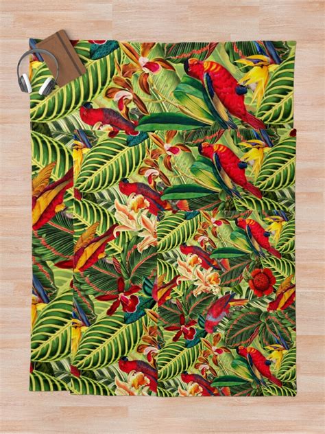 Vintage Tropical Bird Jungle Garden Throw Blanket For Sale By UtArt