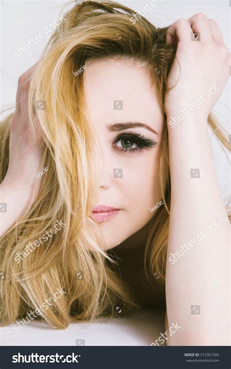 Portrait Blonde Girl Lying On Bed Stock Photo 312361505 Shutterstock