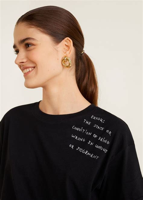 Embroidered Message T Shirt Women Mango United Kingdom Minimal