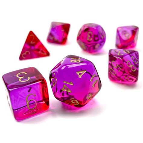 Chessex Dice Set Gemini Translucent Red Violet W Gold 7 Accessories And Supplies