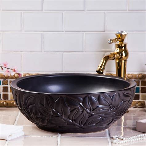 Black Bathroom Ceramic Counter Top Wash Basin Sink Lavabo Porcelain