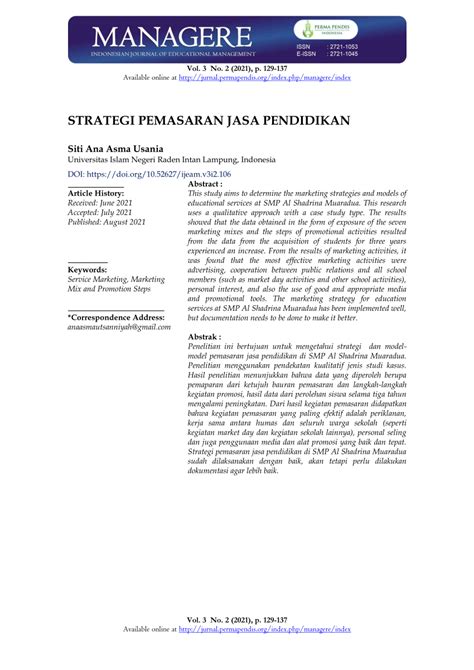 Pdf Strategi Pemasaran Jasa Pendidikan