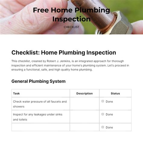 Home Plumbing Inspection Checklist Template - Edit Online & Download Example | Template.net