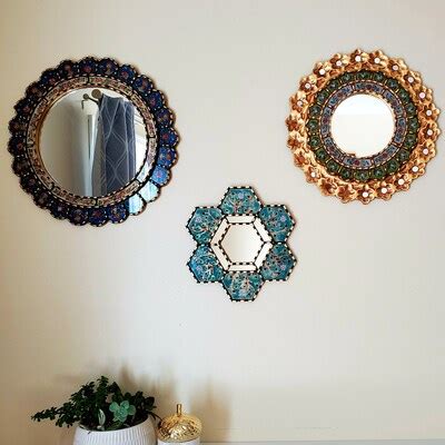 Round Accent Wall Mirrors Set 3 'colorful Blossoms' From Peru ...