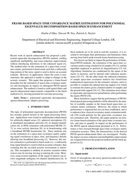 Pdf Frame Based Space Time Covariance Matrix Estimation For