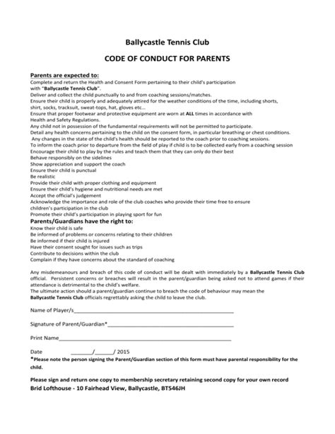 Click Here To Your Code Of Conduct For Parents Form