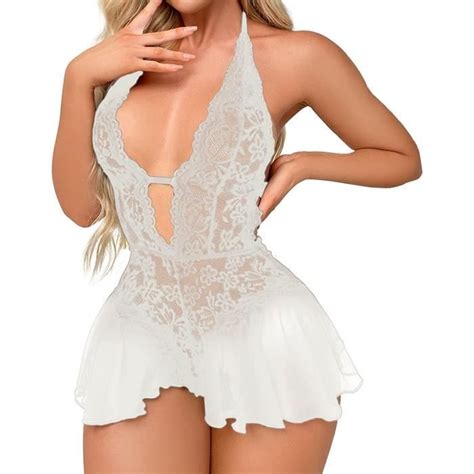 Lingerie sexy femme dentelle lingerie mariée mini Blanc Blanc Cdiscount Prêt à Porter