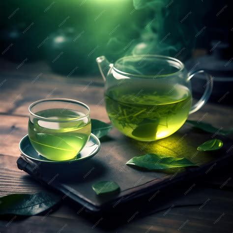 premium photo fresh green tea  glass cup