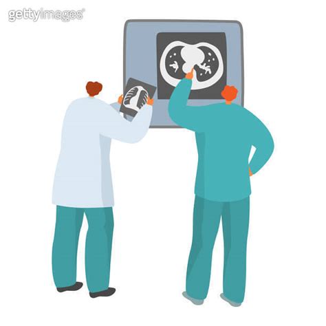 Two Doctors Examining An X Ray Of Lungs Medical Professionals In