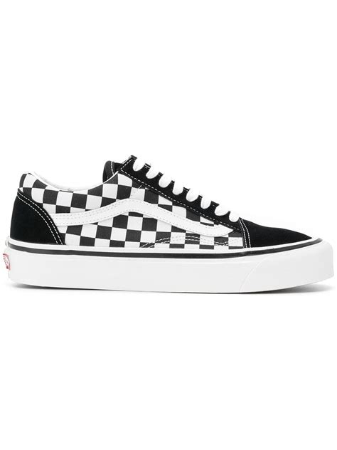 Vans Black And White Old Skool 36 Dx Leather And Canvas Sneakers Modesens Vans Print