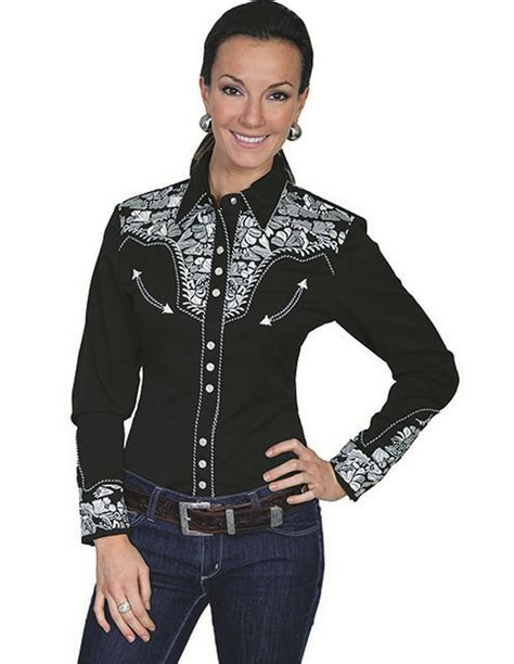 Scully Western Shirt Womens Long Sleeve Snap Embroidery Floral Pl 654