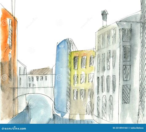 Sketches Of Historical European Architecture City Streets Stock