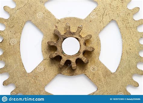 Metal Golden Color Copper Gear Wheel Isolated With White Background