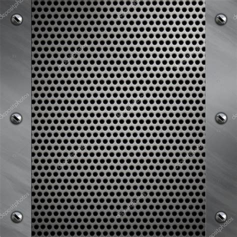 Brushed aluminum frame bolted to a perforated metal background — Stock Photo © Attila445 #9294693