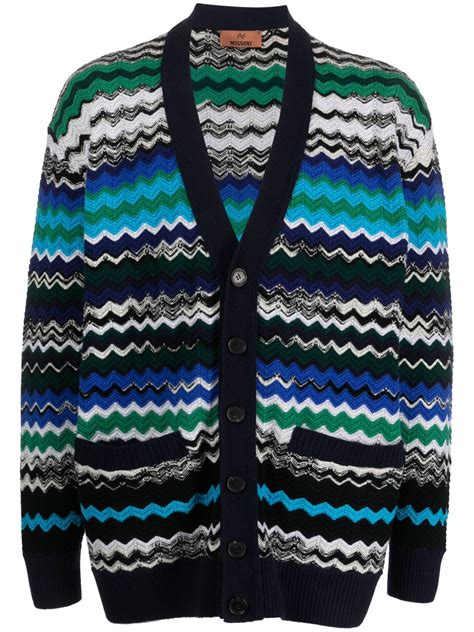 Missoni Zig Zag Knitted Wool Blend Cardigan Blue Farfetch Uk