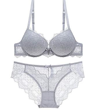 Buy Onetwotg Women Sheer Lace Bra And Panty Push Up Set Soft Lingerie Set Gery B At Amazon In