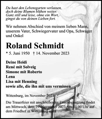 Traueranzeigen Von Roland Schmidt Trauer Nordkurier