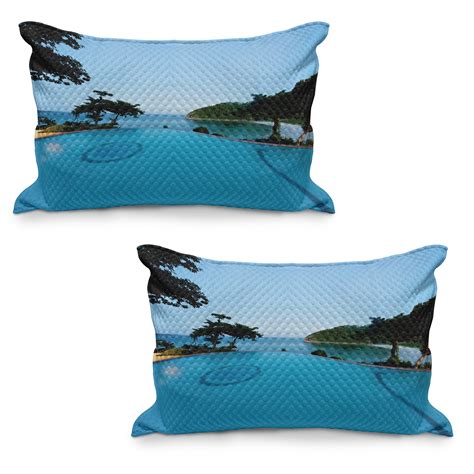 Landscape Quilted Pillowcover Set Of 2 Pool View At Sunset Beach In