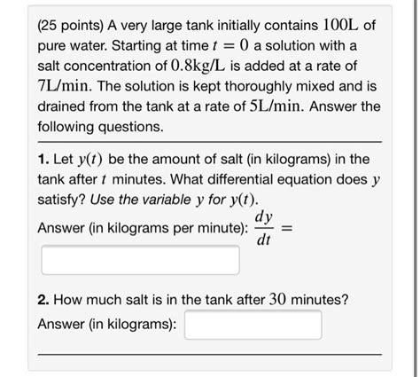 Solved A 25 Points A Very Large Tank Initially Contains Chegg