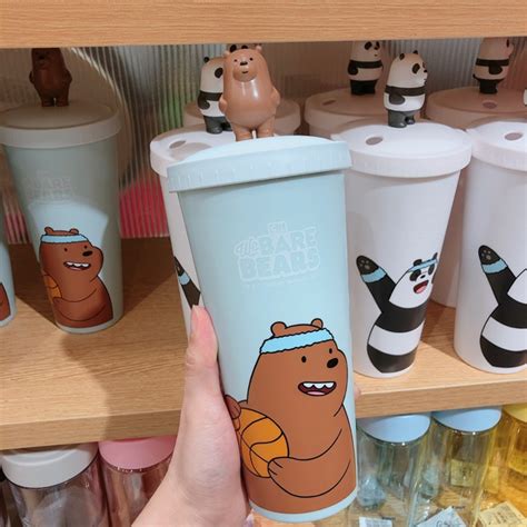 We Bare Bear Water Bottle With Straw Miniso Limited Shopee Malaysia