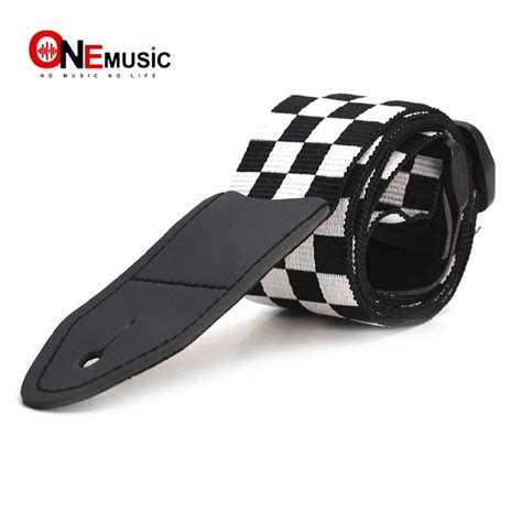 Black White Little Square Design Guitar Strap Tape Acoustic Bass Electric Checkered Nylon Real