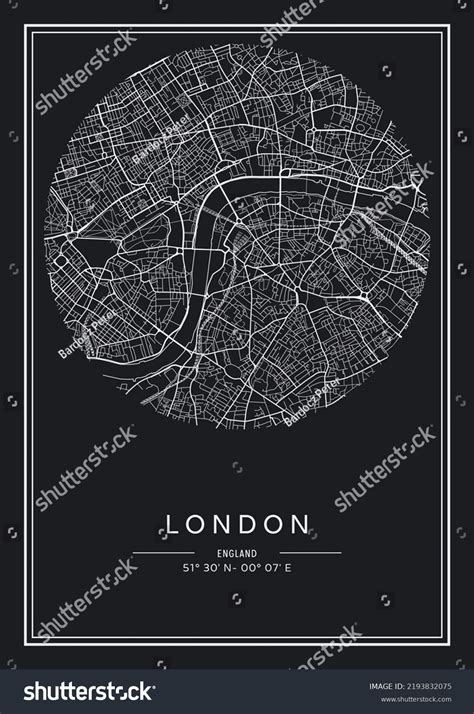 Black White Printable London City Map Stock Vector (Royalty Free ...