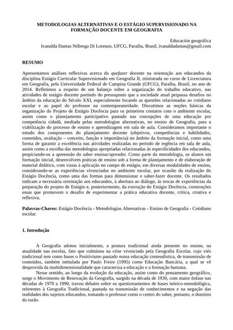 PDF METODOLOGIAS ALTERNATIVAS E O ESTÁGIO SUPERVISIONADO