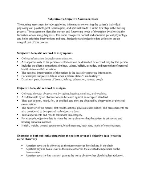 Subjective Vs Objective Assessment Findings Subjective Vs Objective