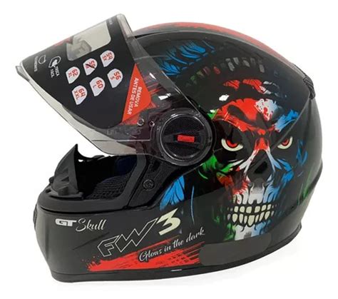 Capacete Fw3 Gt Skull Caveira Brilha Escuro Parcelamento Sem Juros