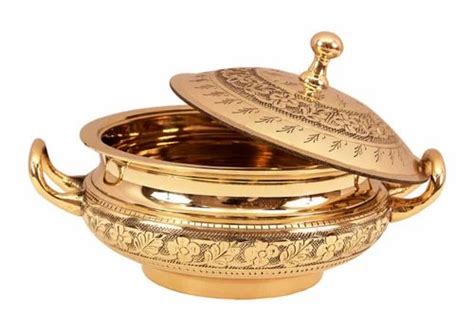 Indian Art Villa Brass Mughlai Embossed Design Casserole With Lid