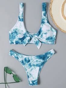 Tie Dye Knot Front Bikini Swimsuit SHEIN USA