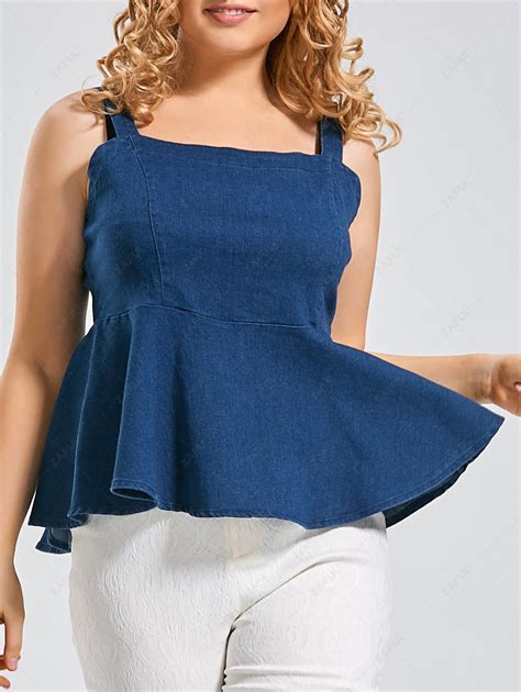 34 Off 2020 Denim Plus Size Peplum Tank Top In Denim Blue Zaful