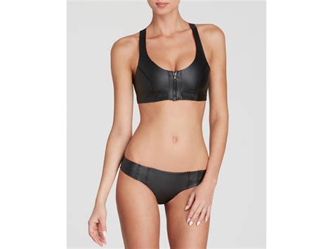 Lyst Pilyq Neoprene Zip Front Bikini Top In Black